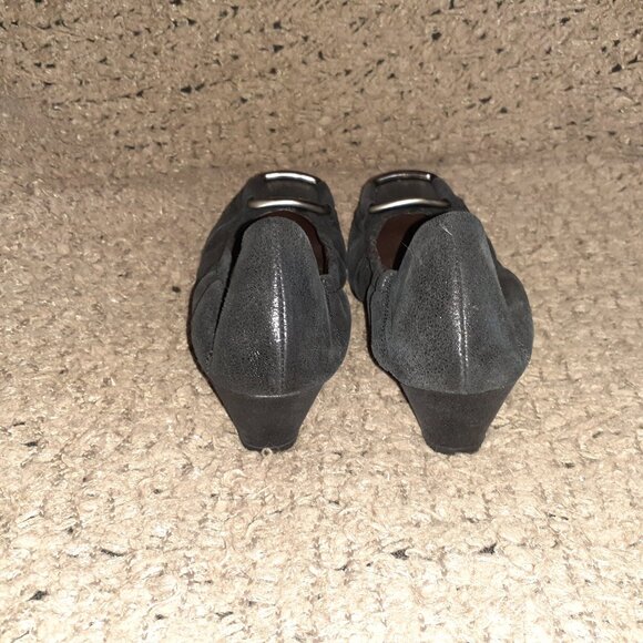 ATTILIO GIUSTI LEOMBRUNI-AGL-Black Metallic Sheen Nubuck-Buckle-Sz37.5-Near Mint - Picture 6 of 8